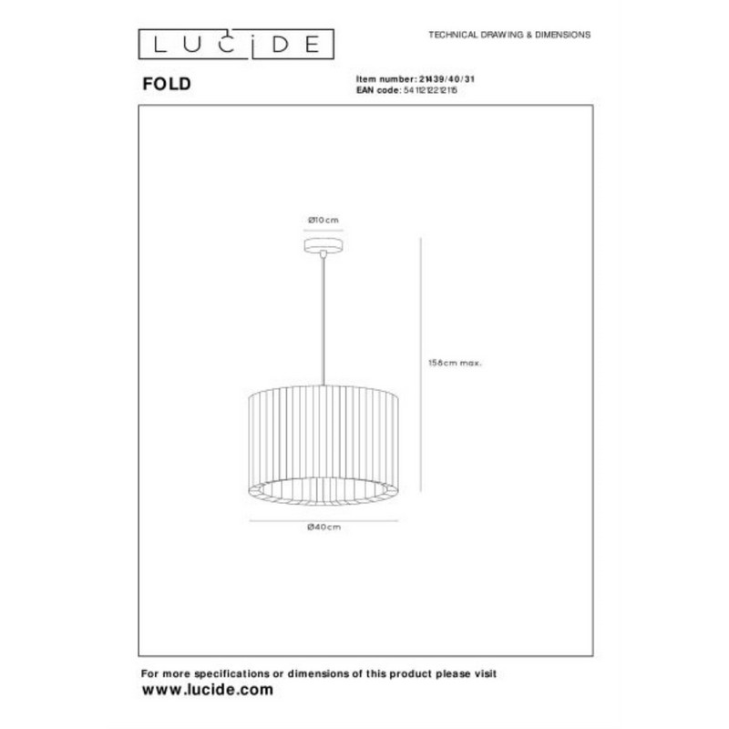 Lucide FOLD Hanglamp Ø 40 cm 1xE27 Wit - Afbeelding 8