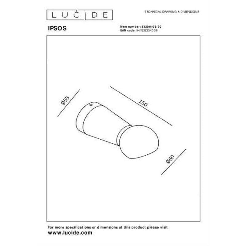 Lucide IPSOS Wandlamp Badkamer LED 1x6W 2700K IP54 Zwart - Afbeelding 5