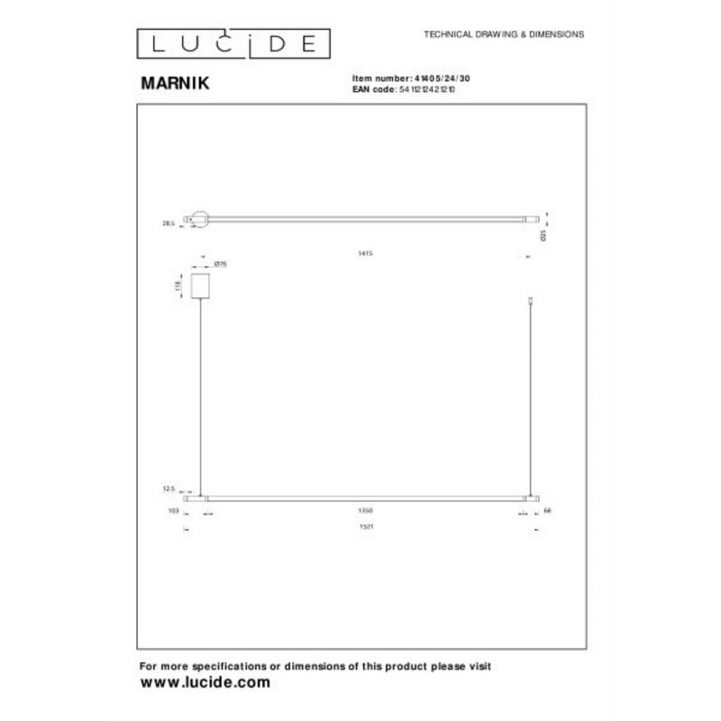 Lucide Premium MARNIK Hanglamp Ø 2,5 cm LED Dimb. CCT 1x22W 2700K/4000K Handbewegingssensor Zwart - Afbeelding 9