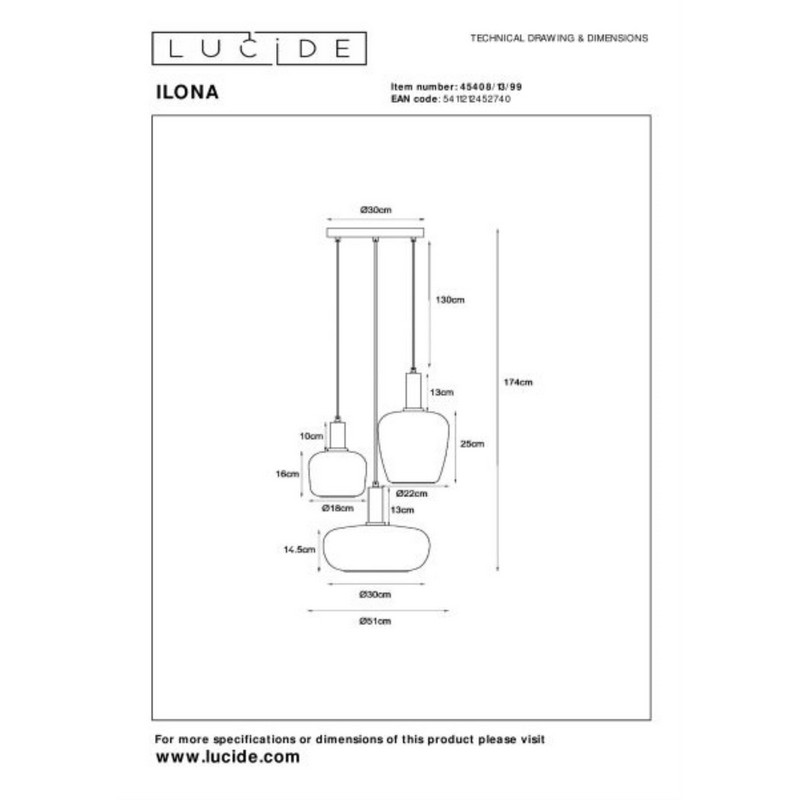 Lucide ILONA Hanglamp 3xE27 Zwart - Afbeelding 6
