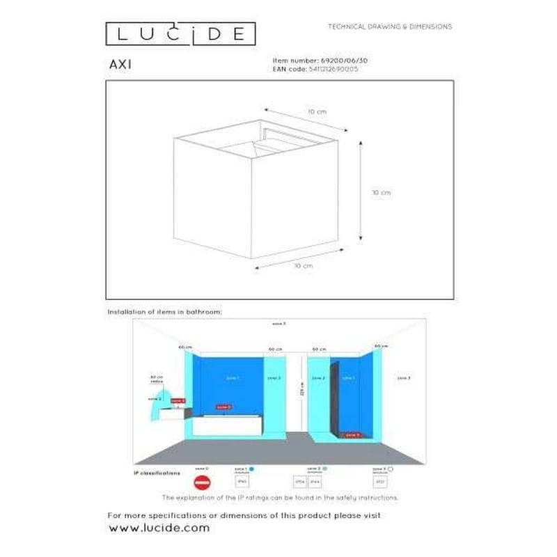 Lucide AXI Wandspot Badkamer LED 6W 2700K IP54 Zwart - Afbeelding 6