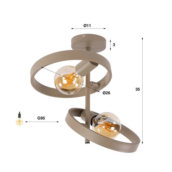 Beige plafondlamp metaal - Afbeelding 3