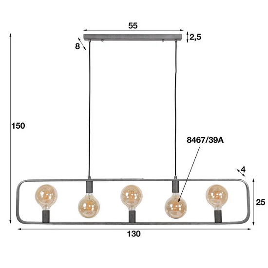 Hanglamp grijs metalen buis - Afbeelding 4