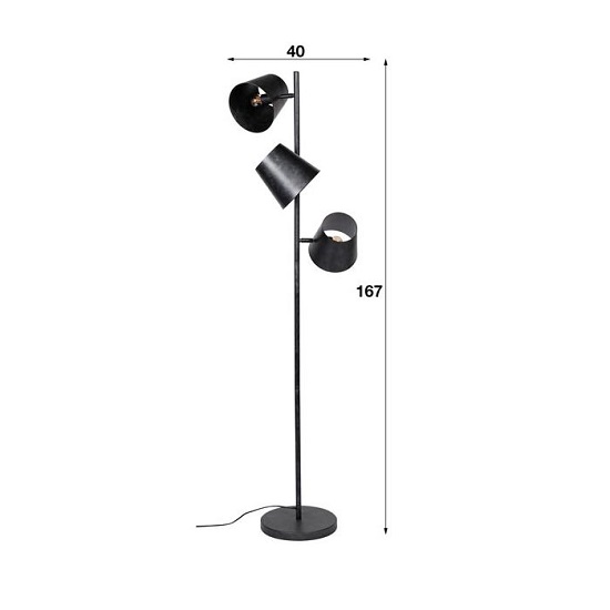 Industriële vloerlamp drie kappen metaal - Afbeelding 6