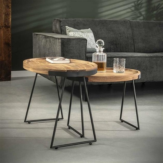 Ovale bijzettafels acacia hout