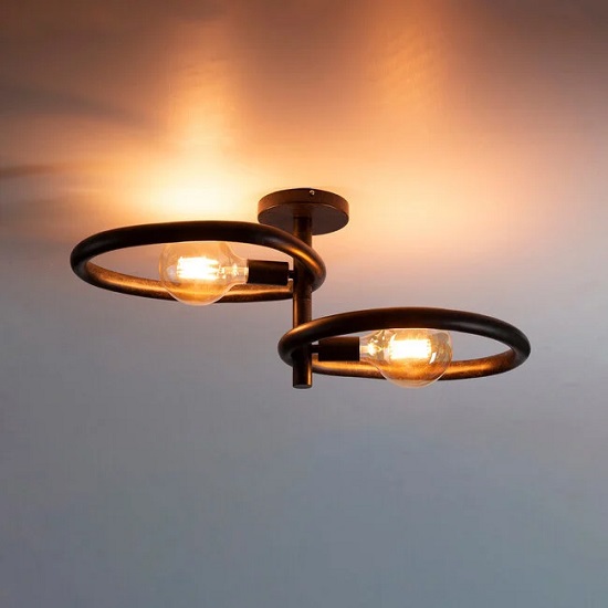 Plafondlamp zwart metaal - Afbeelding 2