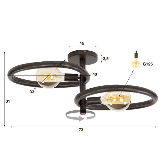 Plafondlamp zwart metaal - Afbeelding 4