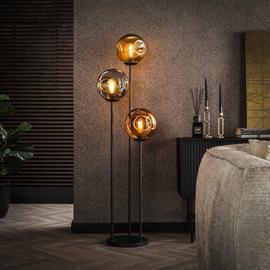 Vloerlamp glazen bol industrieel - Afbeelding 3