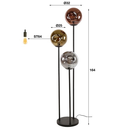 Vloerlamp glazen bol industrieel - Afbeelding 4