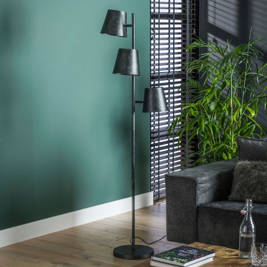 Industriële vloerlamp drie kappen metaal - Afbeelding 4