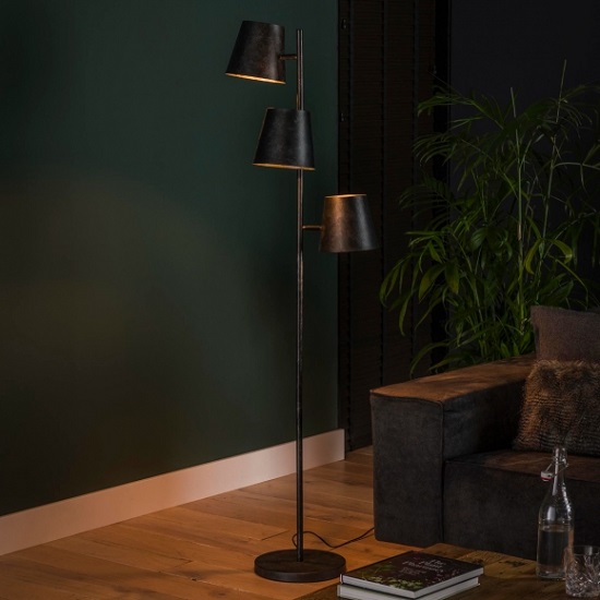 Industriële vloerlamp drie kappen metaal - Afbeelding 5